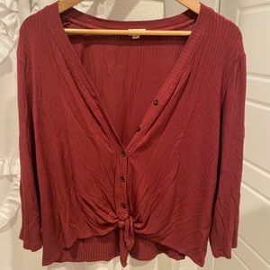 BUFFALO DAVID BITTON WOMENS SWEATER CARDIGAN TIES IN FRONT V NECK CRANBERRY RED